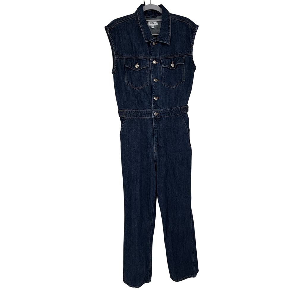 Pistola Brooks Denim Jumpsuit Medium Iggy Dark Wash Sleeveless Utility Pockets
